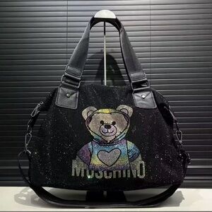Moschino Black Duffel Bag with Multicolor Sparkle Bear